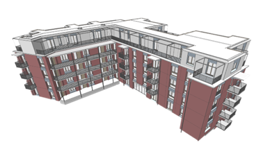 Architekturmodell des Mehrfamilienhauses Engimattstrasse in Zürich