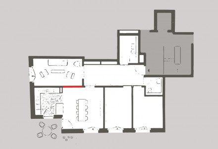 Grundriss einer 3 ½-Zimmer-Wohnung, die bei Bedarf schnell und einfach mit einer Zwischenwand in eine 4 ½-Zimmer-Wohnung umgewandelt werden kann.
