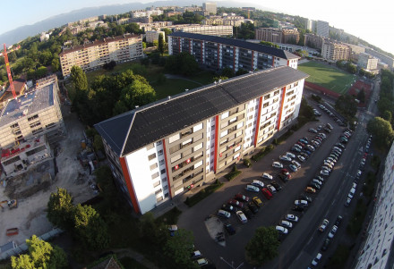 Vogelperspektive Blockrandbauten La Cigale in Genf