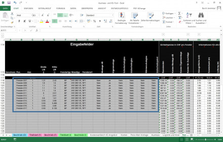 Excel-Datei mit ausgefüllter Tabelle und markiertem Eingabefeld von Daten
