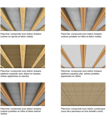 Différents types de planchers composites bois-béton. 