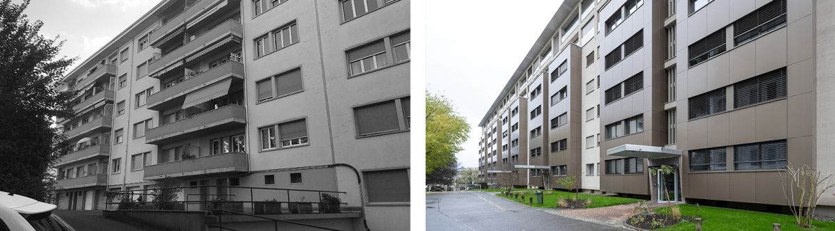 Avant et après l’assainissement énergétique : l’immeuble d’habitation à Chêne-Bourg/Genève