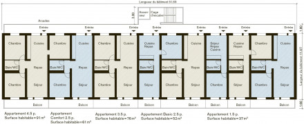 Variantes de plan d'étage de 2,5 à 4,5 pièces pour le bâtiment hybride R:Modular de Renggli