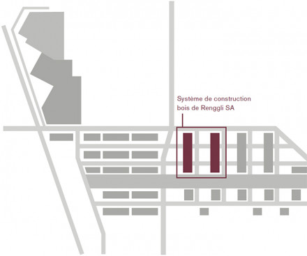 Emplacement des deux bâtiments en construction bois-acier-hybride dans l'éco-quartier «Les Vergers» près de Genève