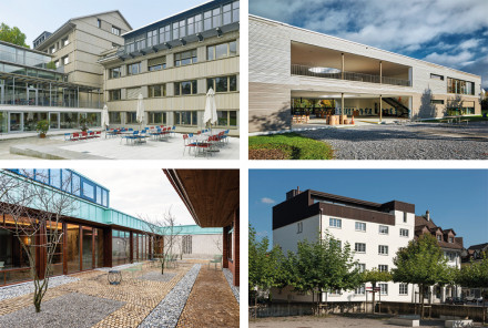 Progetti di costruzione in legno: risanamento energetico dell’Istituto federale di ricerca (Eidg. Forschungsanstalt WSL) a Birmensdorf, sopraelevazione della scuola materna Paradiesli ad Aarburg, edificio annesso Hospiz della Svizzera centrale a Littau/Lucerna e sopraelevazione a Sursee.