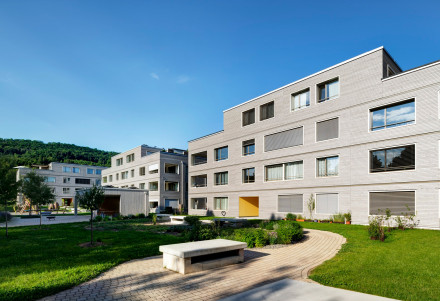 Il complesso residenziale swisswoodhouse di Möriken con il parco interno